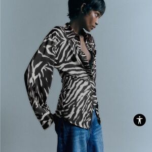 NWT, Zara Zebra Print button down shirt